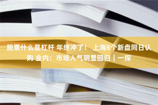 股票什么是杠杆 年终冲了！ 上海8个新盘同日认购 业内：市场人气明显回归︱一探