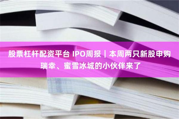 股票杠杆配资平台 IPO周报｜本周两只新股申购 瑞幸、蜜雪冰城的小伙伴来了